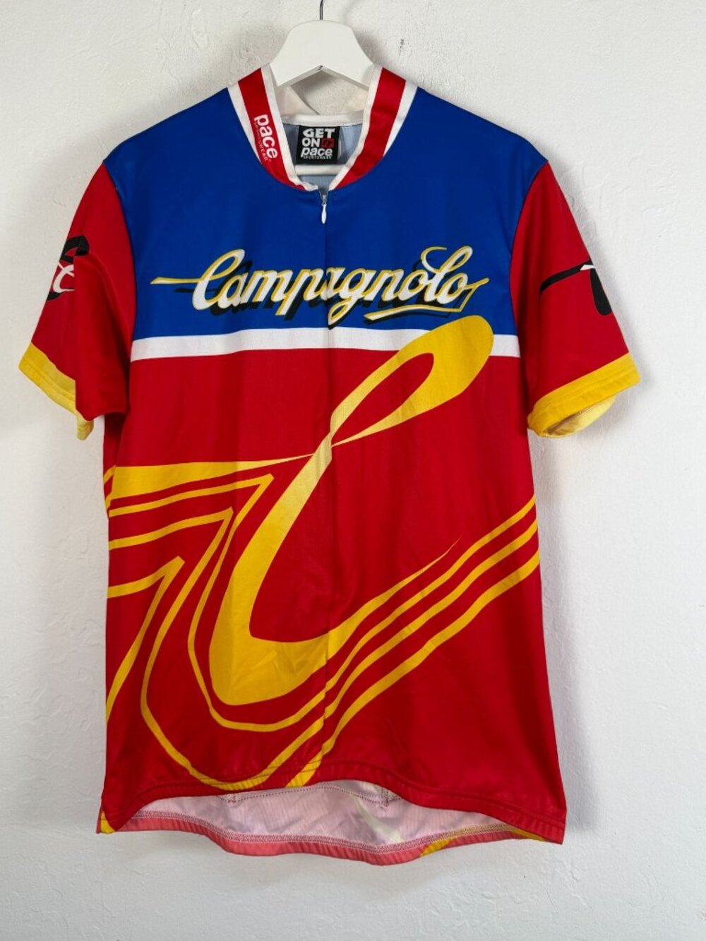 Pace Sportswear Campagnolo Cycling Jersey Koolknit 3/4 Zip Red Blue USA Large